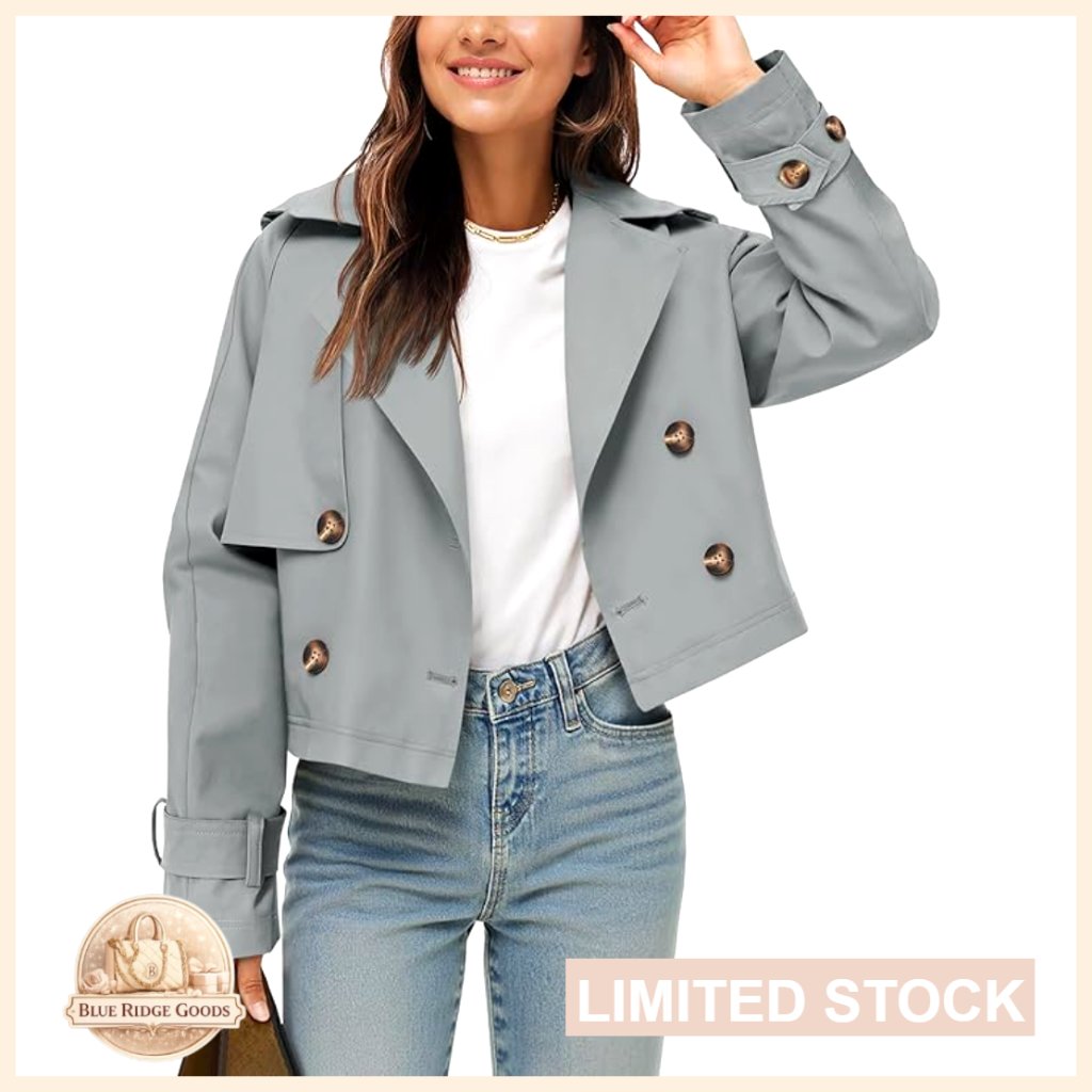 Cropped Trench Coat Oversized Double Breasted Jacket Lightweight Windbreaker